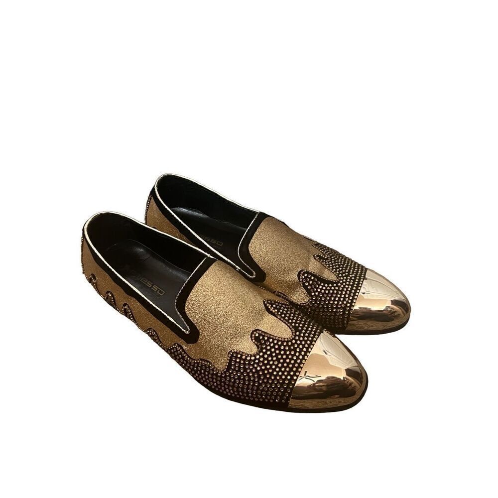 Black Gold Rhinestone Gold cap toe FIESSO Shoes w/box by Aurelio Garcia size 10